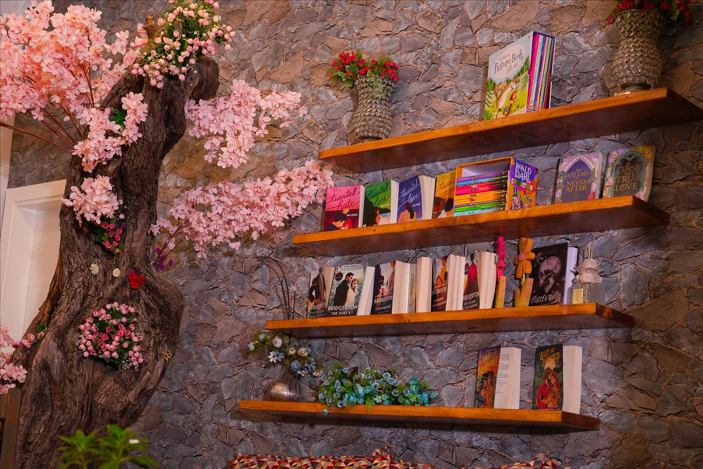 Books and cherry blossoms